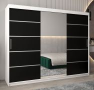 Armoire à portes coulissantes Jan 06B avec miroir | Blanc mat / Noir | 200 x 250 x 62 cm