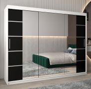 Armoire penderie Jan 06D avec miroir | Blanc mat & Noir | 200 x 250 x 62 cm | Design moderne
