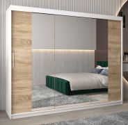 Armoire penderie à portes coulissantes Bisaurin 6C avec miroir | Blanc mat & chêne Sonoma | 200 x 250 x 62 cm