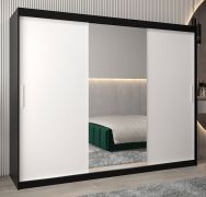 Armoire penderie Bisaurin 6B avec miroir | Portes coulissantes | Noir / Blanc mat | 200 x 250 x 62 cm
