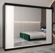 Penderie à portes coulissantes Bisaurin 6C avec miroir | Noir/Blanc mat | 200 x 250 x 62 cm