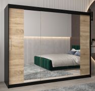 Armoire à portes coulissantes Bisaurin 6C avec miroir | Noir & chêne Sonoma | 200 x 250 x 62 cm