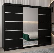 Armoire à portes coulissantes Jan 06B avec miroir | Noir | 200 x 250 x 62 cm | Rangement optimisé