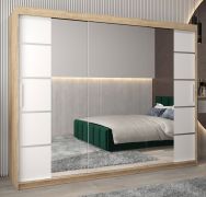 Armoire penderie Jan 06D avec miroir | 3 portes coulissantes | Chêne Sonoma & blanc mat | 200 x 250 x 62 cm