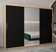 Armoire à portes coulissantes Bisaurin 6B avec miroir | Chêne Sonoma & Noir | 200 x 250 x 62 cm