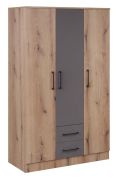 Armoire penderie portes battantes Sidonia 01 | Chêne Artisan / Gris | 200 x 123 x 53 cm | Organisation optimale