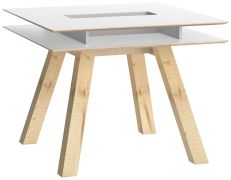Table à manger Minnea 35 | Blanc / Chêne | 100 x 100 cm | Design moderne | Rangement astucieux