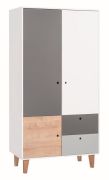 Armoire 3 portes Syrina 04 | Blanc/Gris/Chêne | 202 x 104 x 55 cm | Organisation optimale