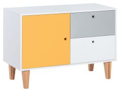 Commode Syrina 16 pour chambre ado | Blanc/Gris/Jaune | 72 x 103 x 45 cm | Design moderne et pratique