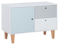 Commode pour chambre jeune Syrina 16 | Blanc / Gris / Bleu | 72 x 103 x 45 cm | Design moderne