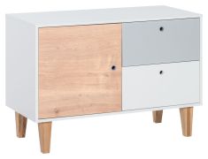 Commode pour chambre jeune Syrina 16 | Blanc, gris & chêne | 72 x 103 x 45 cm | Design moderne & pieds en bois