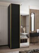 Penderie / Armoire à portes coulissantes / 6 compartiments / 2 portes coulissantes / 245,5 x 130 x 64 cm / 2 tringles à vêtements / Soft-Close / Miroir /Couleur : Noir