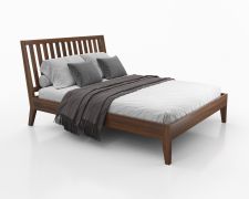 Lit double Engordany 08 | hêtre massif laqué | 160 x 200 cm | noyer | tête de lit haute | design esthétique