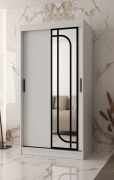 Armoire à portes coulissantes | Blanc mat | 100 x 62 x 200 cm | 1 porte miroir | 2 tringles à vêtements | armoire étroite | 5 compartiments | Poignées : noires