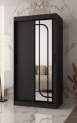 Armoire à portes coulissantes | Noir mat | 100 x 62 x 200 cm | 1 porte miroir | 2 tringles à vêtements | armoire étroite | 5 compartiments | Poignées : noires