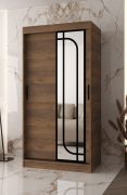 Armoire à portes coulissantes | Couleur : noyer Warmia | 100 x 62 x 200 cm | 1 porte miroir | 2 tringles à vêtements | armoire étroite | 5 compartiments | Poignées : noires
