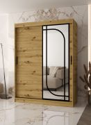 Armoire à portes coulissantes / Armoire à vêtements | Couleur : chêne Artisan | 150 x 62 x 200 cm | 2 tringles à vêtements | Système de glissières fiable | 5 compartiments | Miroir décoratif