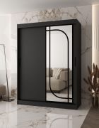 Armoire à portes coulissantes / Armoire à vêtements | Noir mat | 150 x 62 x 200 cm | 2 tringles à vêtements | Système de glissières fiable | 5 compartiments | Miroir décoratif