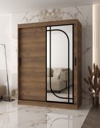 Armoire à portes coulissantes / Penderie à vêtements / Couleur : Noyer Warmia / 150 x 62 x 200 cm / 2 tringles à vêtements / Système de glissières fiable / 5 compartiments / Miroir décoratif