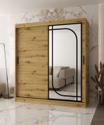 Armoire | 10 compartiments | 2 tringles | Couleur : chêne Artisan | Armoire à portes coulissantes | 180 x 62 x 200 cm | 1 porte miroir | Système de glissières fiable