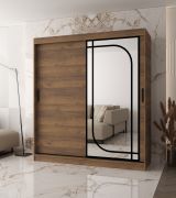 Armoire | 10 compartiments | 2 tringles | Couleur : noyer Warmia | Armoire à portes coulissantes | 180 x 62 x 200 cm | 1 porte miroir | Système de glissières fiable