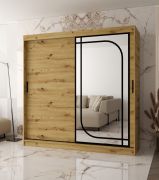 Armoire à portes coulissantes | Couleur : chêne Artisan | miroir décoratif | 200 x 62 x 200 cm | 10 compartiments | 2 tringles à vêtements | Détails modernes | Armoire