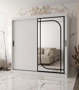 Armoire à portes coulissantes | Blanc mat | Miroir décoratif | 200 x 62 x 200 cm | 10 compartiments | 2 tringles à vêtements | Détails modernes | Armoire