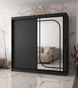Armoire à portes coulissantes | Noir mat | Miroir décoratif | 200 x 62 x 200 cm | 10 compartiments | 2 tringles à vêtements | Détails modernes | Armoire