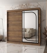 Armoire à portes coulissantes | Couleur : noyer Warmia | miroir décoratif | 200 x 62 x 200 cm | 10 compartiments | 2 tringles à vêtements | Détails modernes | Armoire