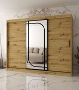 Armoire | Couleur : chêne Artisan | 3 portes | 10 compartiments | 250 x 62 x 200 cm | miroir décoratif | 2 tringles à vêtements | armoire à portes coulissantes | finition haut de gamme