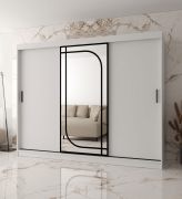 Armoire | Blanc mat | 3 portes | 10 compartiments | 250 x 62 x 200 cm | miroir décoratif | 2 tringles à vêtements | armoire à portes coulissantes | finition haut de gamme