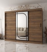 Armoire | Couleur : noyer Warmia | 3 portes | 10 compartiments | 250 x 62 x 200 cm | miroir décoratif | 2 tringles à vêtements | armoire à portes coulissantes | finition haut de gamme