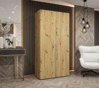 Armoire portes battantes 1 m | Chêne Artisan | Tringle à vêtements | Poignées cachemire | Soft-Close