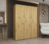 Armoire penderie 3 portes avec 2 tringles Eiger 13 | Chêne artisan | 1,5 m large | Poignées cachemire | Soft-Close
