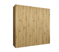Armoire portes battantes Eiger 24 | Chêne Artisan | 2 mètres | 4 portes | Soft-Close | Poignées cachemire
