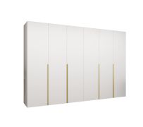 Armoire à portes battantes 6 portes Eiger 49 | Blanc | 3 m de large | Soft-Close | Poignées or
