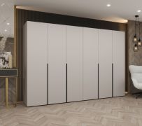 Armoire penderie Eiger 53 | 6 portes battantes | Cachemire | 3 m de large | Soft-Close | Poignées noires