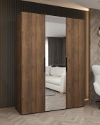 Armoire à 3 portes / Couleur : Noyer / 1 porte miroir / Système de fermeture Soft-Close / 1,5 mètre de large / Poignées : Noires / 2 tringles / 2 étagères