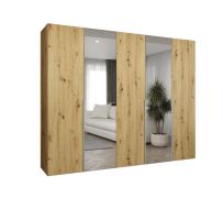 Armoire Eiger 90 avec portes miroir | Fermeture douce | Chêne artisan & poignées cachemire | 2,5 m largeur