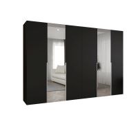 Armoire à portes battantes Eiger 106 | Noir | 2 portes miroir | 3 m de large | Soft-Close