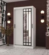 Armoire à portes coulissantes / Penderie / Blanc mat / 100 x 62 x 200 cm / Étroite / 1 porte miroir / Détails modernes / 2 tringles à vêtements / 5 compartiments