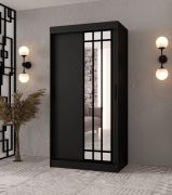Armoire à portes coulissantes / Armoire à vêtements | Noir mat | 100 x 62 x 200 cm | étroite | 1 porte miroir | détails modernes | 2 tringles | 5 compartiments