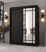 Armoire à portes coulissantes | Noir mat | Porte miroir décorative | 150 x 62 x 200 cm | 5 compartiments | 2 tringles à vêtements | Armoire à portes coulissantes | Modèle élégant