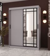 Penderie à portes coulissantes / Cachemire / Porte miroir décorative / 150 x 62 x 200 cm / 5 compartiments / 2 tringles à vêtements / Armoire à portes coulissantes / Modèle élégant