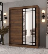 Penderie à portes coulissantes / Couleur : Noyer Warmia / porte miroir décorative / 150 x 62 x 200 cm / 5 compartiments / 2 tringles à vêtements / Armoire à portes coulissantes / Modèle élégant