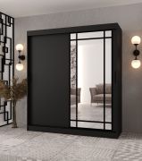 Penderie / Armoire à portes coulissantes / Noir mat / Porte miroir décorative / 180 x 62 x 200 / 10 compartiments / 2 tringles à vêtements / Détails modernes