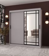 Armoire / Armoire à portes coulissantes | Cachemire | Porte miroir décorative | 180 x 62 x 200 | 10 compartiments | 2 tringles à vêtements | Détails modernes