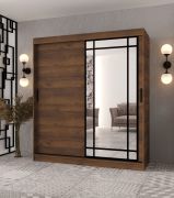 Penderie / Armoire à portes coulissantes / Couleur : Noyer Warmia / Porte miroir décorative / 180 x 62 x 200 / 10 compartiments / 2 tringles à vêtements / Détails modernes