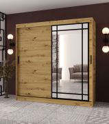 Armoire / Couleur : Chêne artisan / 10 compartiments / 200 x 62 x 200 cm / 2 tringles à vêtements / Porte miroir décorative / Penderie à portes coulissantes / Finition haut de gamme