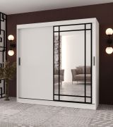 Armoire / Blanc mat / 10 compartiments / 200 x 62 x 200 cm / 2 tringles à vêtements / porte miroir décorative / Penderie à portes coulissantes / Finition haut de gamme